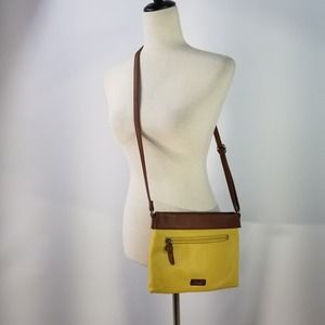 The Sak Yellow Brown Pebble Leather Cross Body Bag Purse